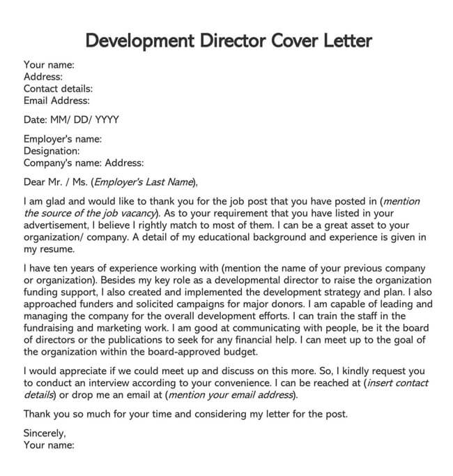 cover letter for development director position