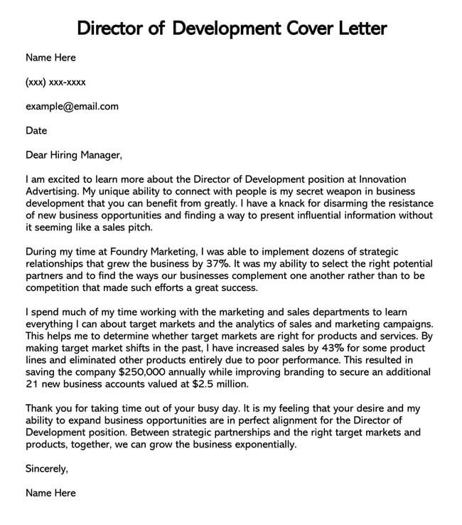 Great Director of Development Cover Letter Template 05 for Word Document
