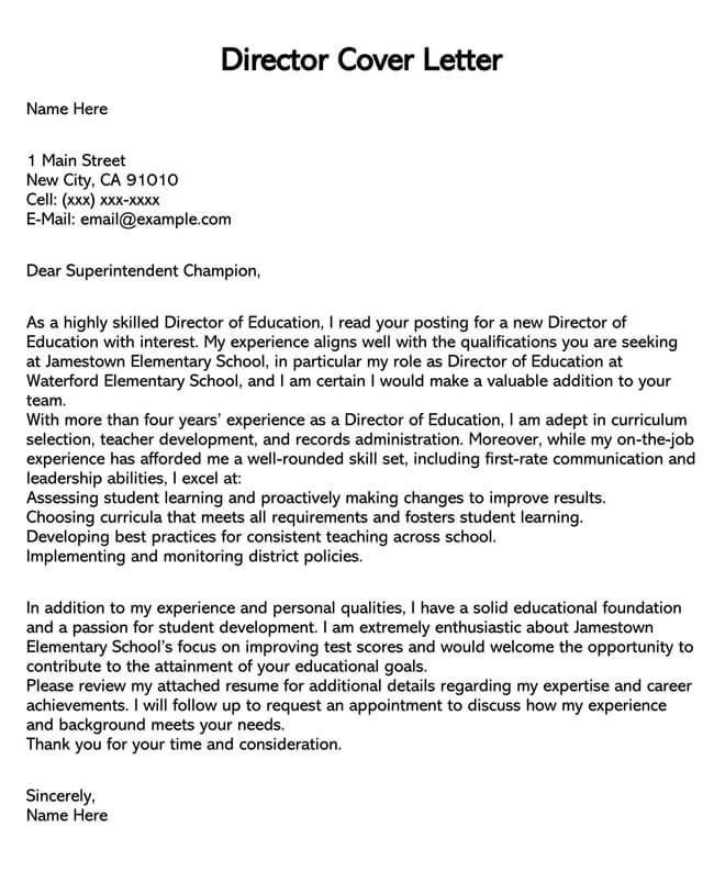 director of education cover letter