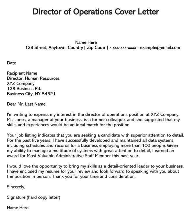 Free Director of Operations Cover Letter Sample for Word