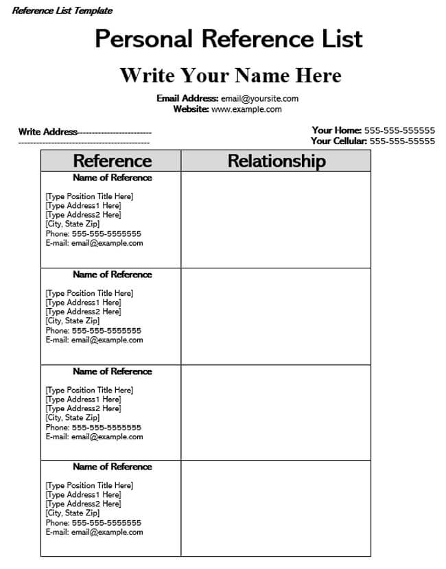 Free Editable Reference Page Template 21 in Word Format
