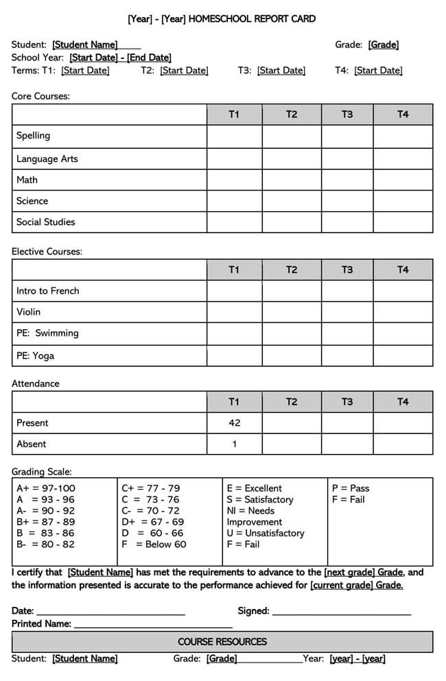 32 Free Report Card Templates (Homeschool, High School)