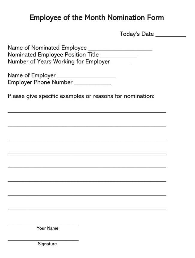 Free Employee Of The Month Nomination Forms PDF Word 