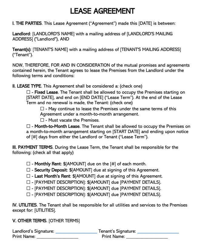 Free Printable Residential Lease Agreement Template as Word Document