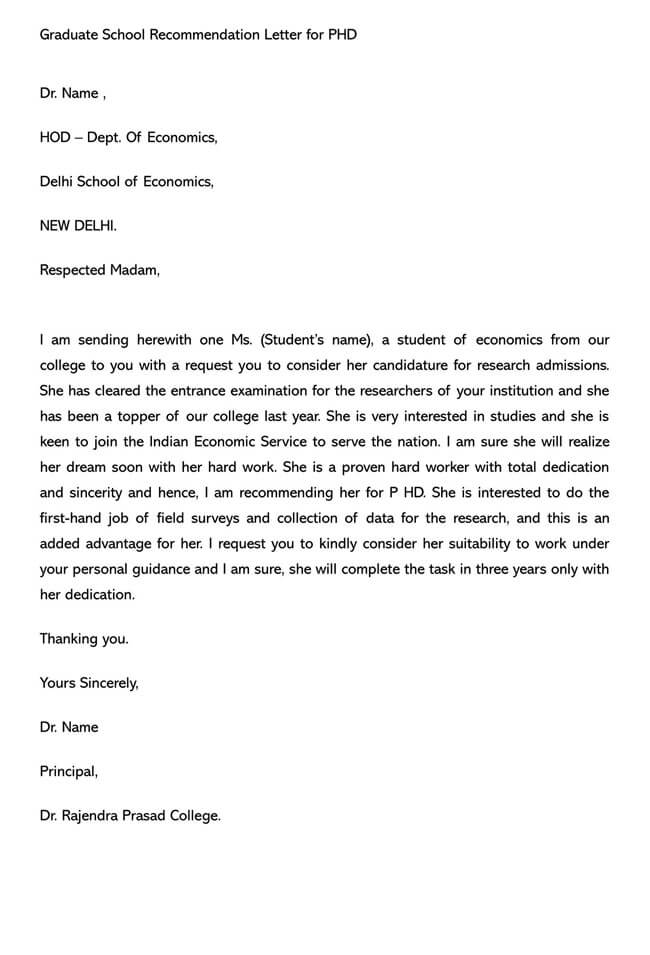 Teacher's Recommendation Letter Template for Student - Free Download