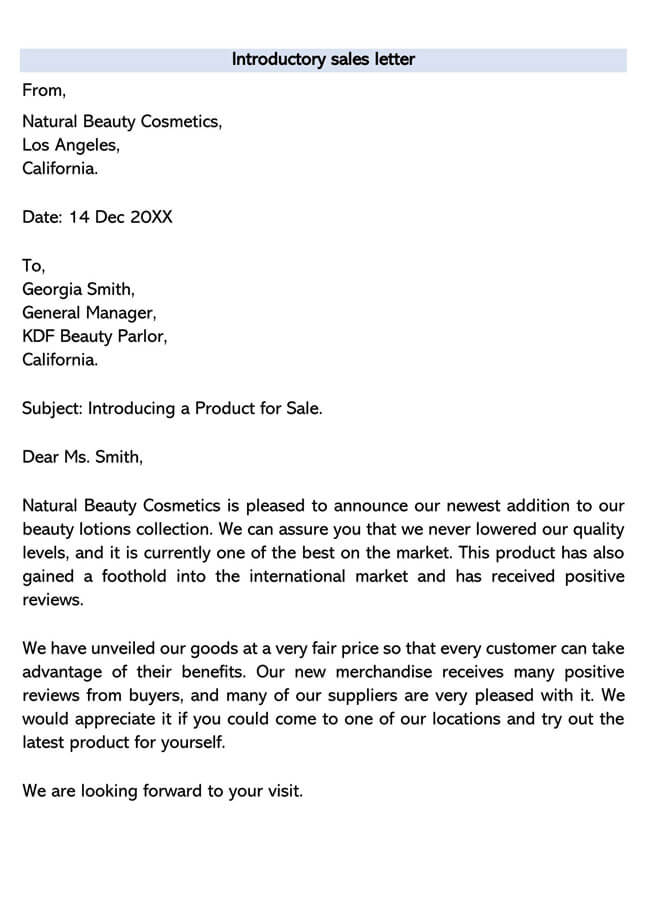 Free Professional Beauty Product Sales Letter Sample for Word Format