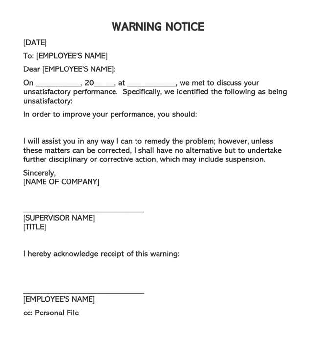 Free Editable Employee Warning Notice Template 05 in Word Format