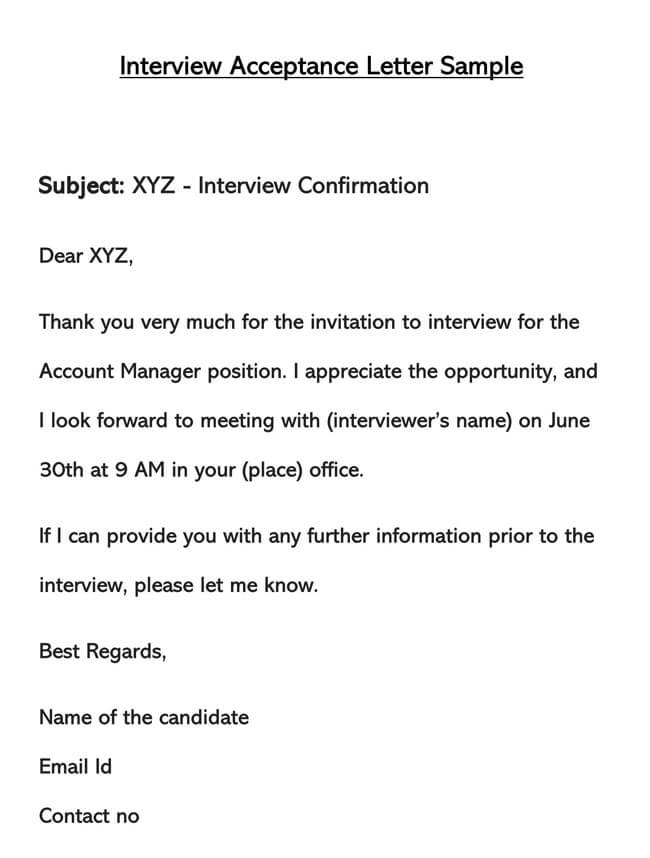 Interview Acceptance Letter Template 01 