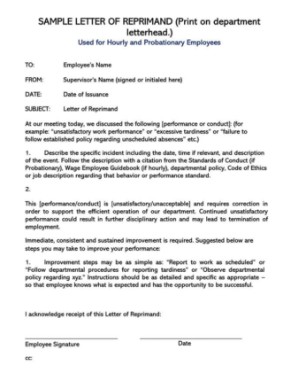 Letter of Reprimand for Employee Performance - Examples