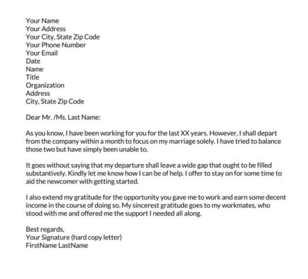Resignation Letter Due to Marriage (Samples)