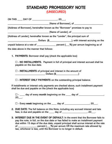 Free Promissory Note Templates (Types) | Word - PDF