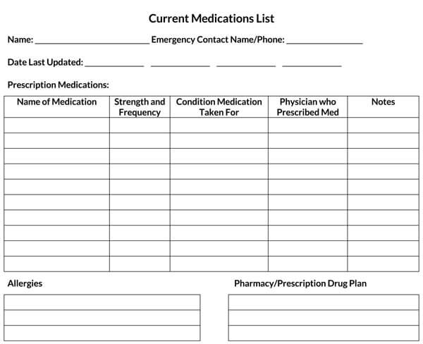 Free Medication List Template 01 for Word File