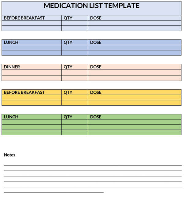 Printable Medication List Template 09 for Word File