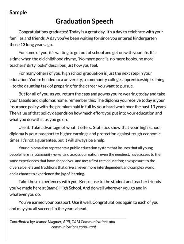 Free Downloadable Graduation Speech by Principal Sample 01 as Word Document