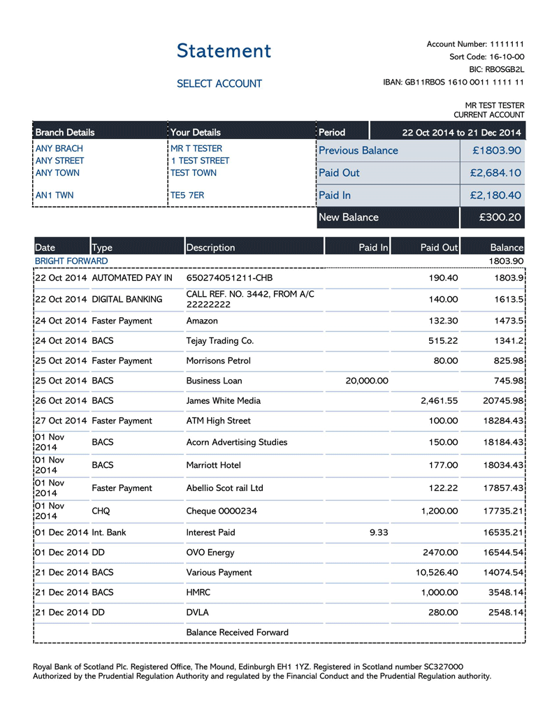 Bank Account Statement Template Fillable