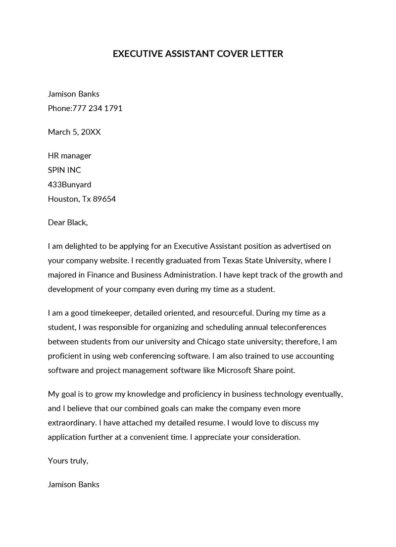 cover letter for executive assistant to president