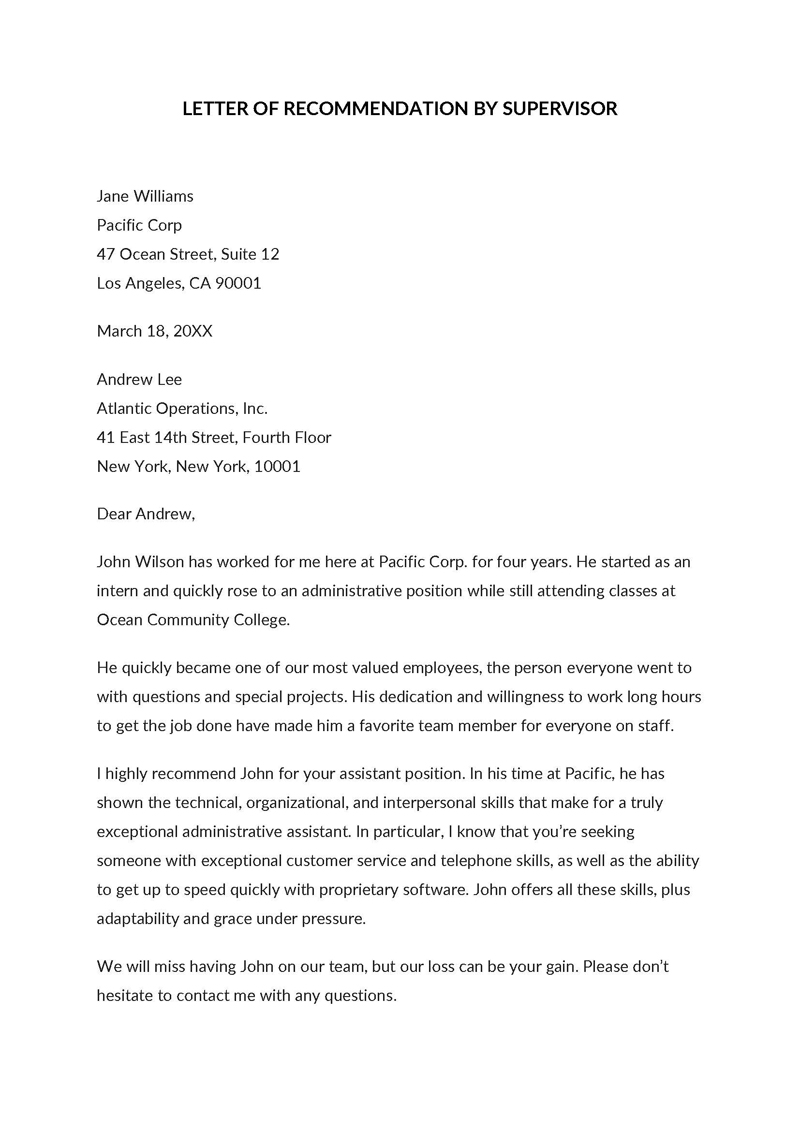 Professional Editable Administrative Position Recommendation Letter Sample in Word Format