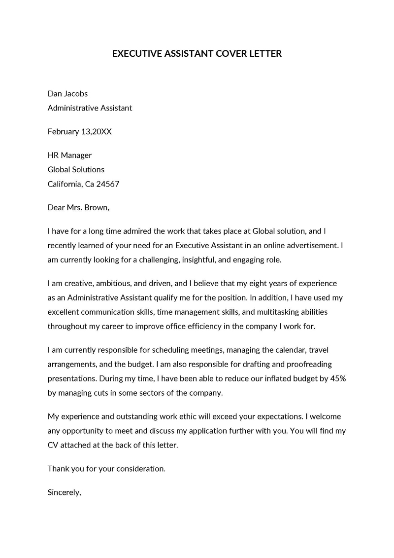 Free Executive Assistant Cover Letter Sample 04 for Word