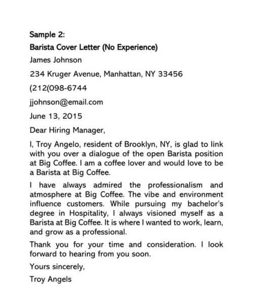 cover letter format for barista position