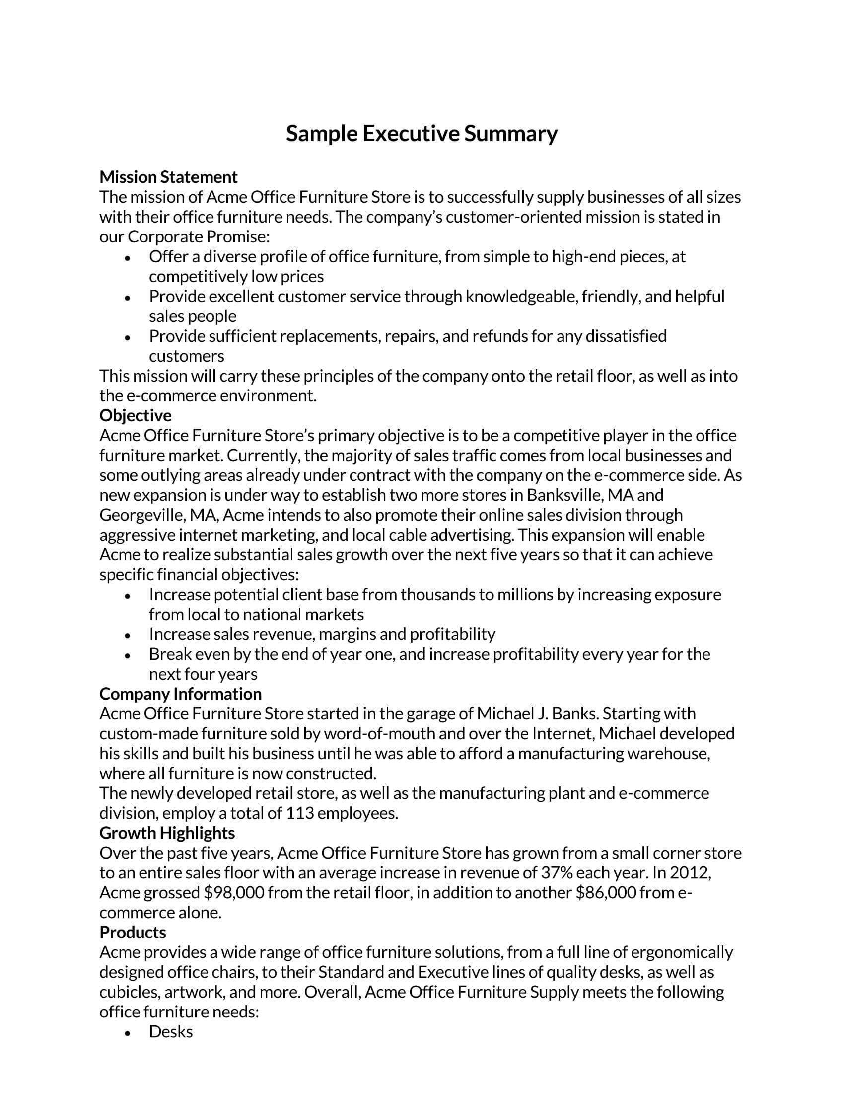 Customizable Mission Statement Executive Summary Sample for Word File