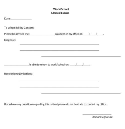 40 free doctors note excuse templates for work school