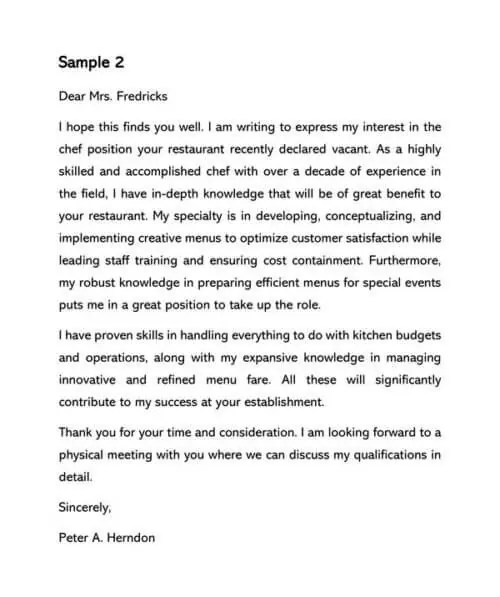 Chef Cover Letter Samples Writing Tips Word Pdf