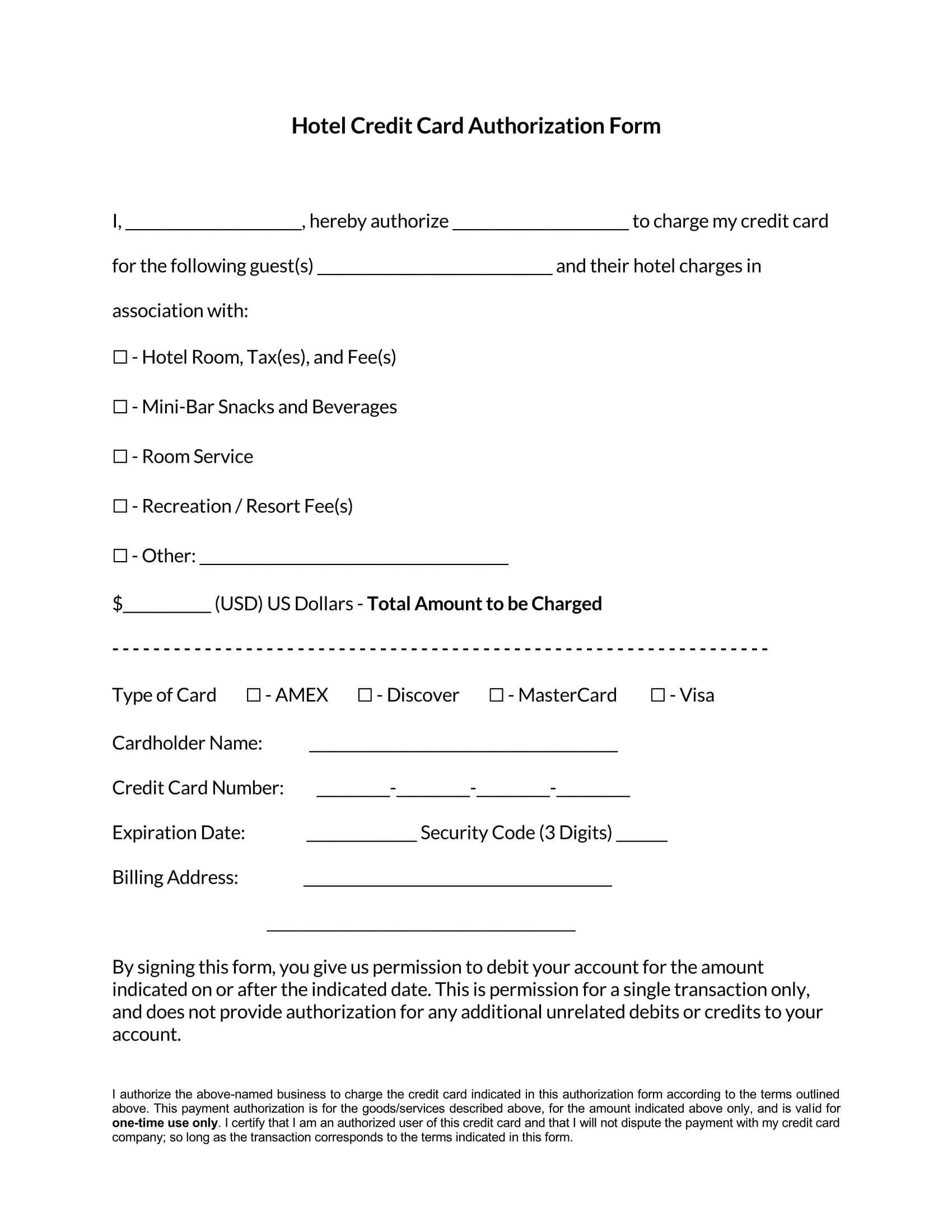 Free Credit Card Authorization Form Templates Word Pdf 9441