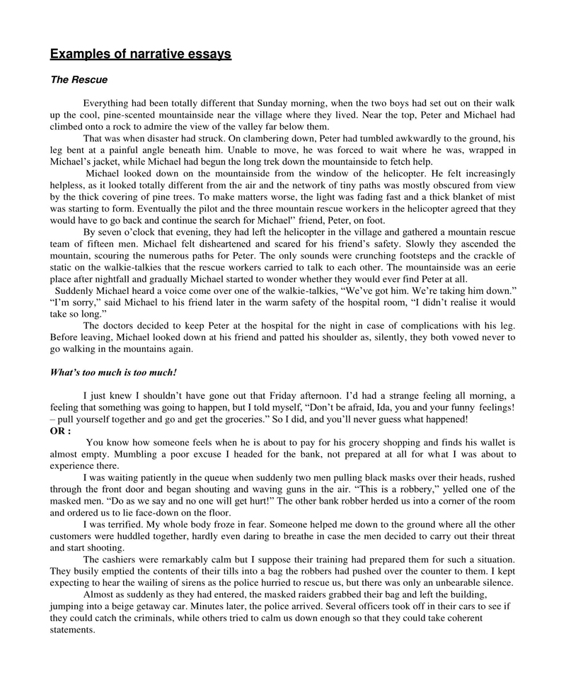 Free Downloadable General Narrative Essay Example 01 for Pdf File