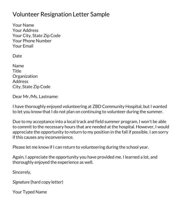 16+ Volunteer Resign Letter - DeclinKinsey