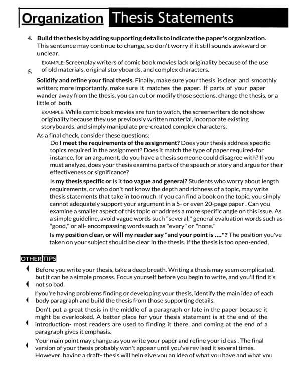 Professional Printable Thesis Statement Template 18 as Word Document