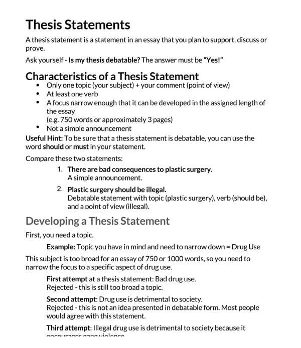 formatting thesis statement