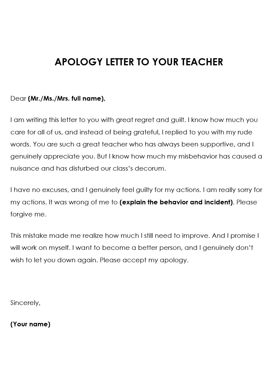 Professional Downloadable Student Apology Letter Example for Word Document
