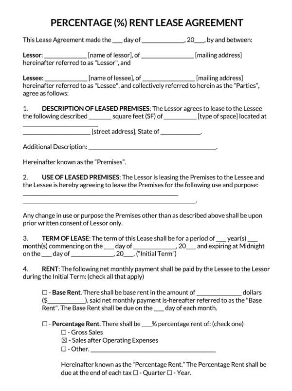 Percentage lease application form template - Easy to use