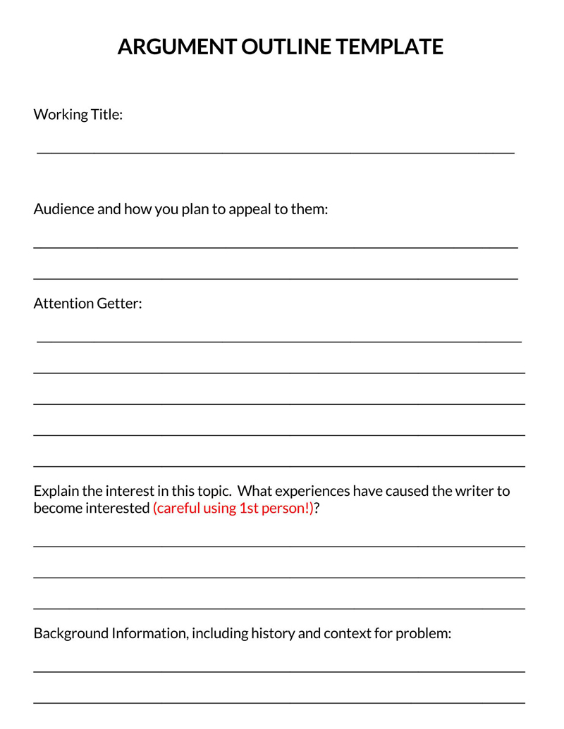 Free Printable Argumentative Outline Template as Word File