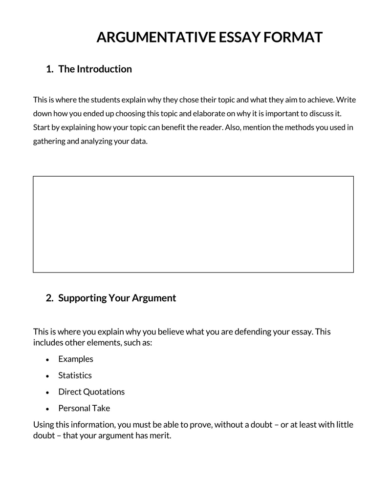 Free Printable Argumentative Essay Format Example as Word File
