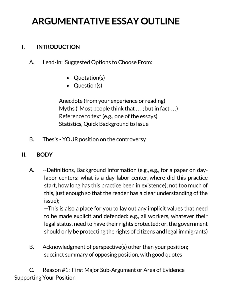Great Customizable Argumentative Essay Outline Sample 01 for Word Document