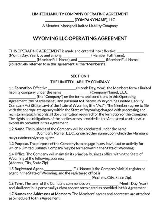 Wyoming LLC Operating Agreement Templates Formation Guide