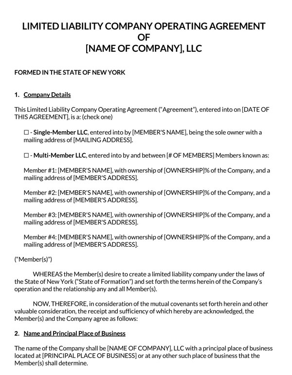 New York LLC Operating Agreement Templates [Formation Steps]