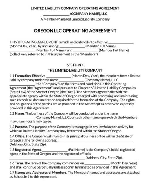 Oregon LLC Operating Agreement Templates Word PDF