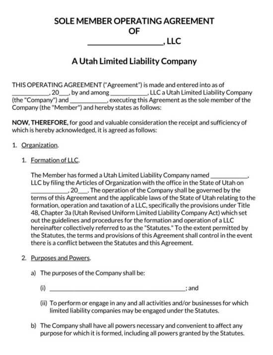Utah LLC Operating Agreement Templates How to Start an LLC