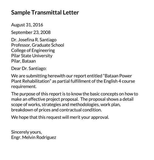 sample transmittal letter for thesis