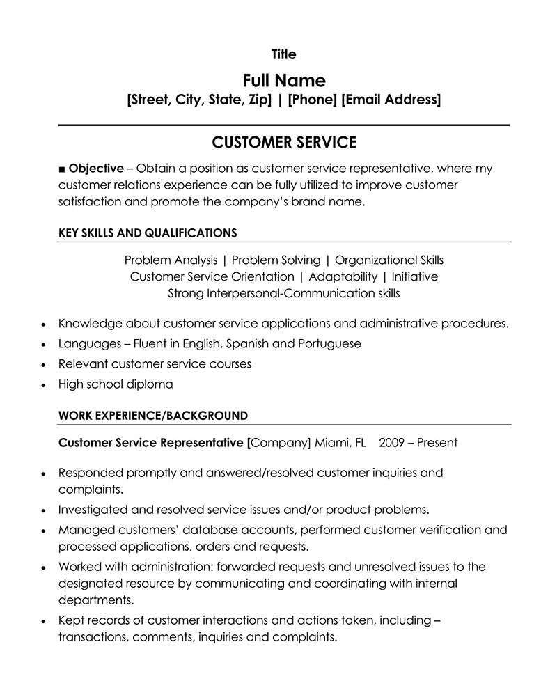 resume profile for customer service representative