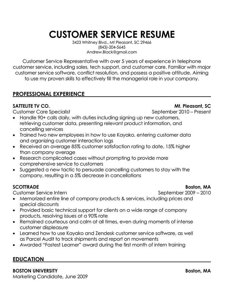 Great Editable Customer Care Specialist Resume Sample for Word File