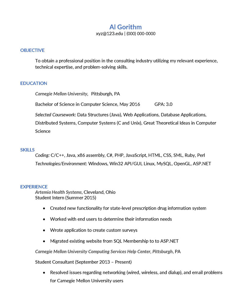 resume guide for college students
