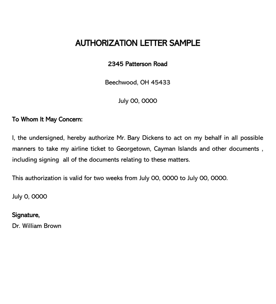 Comprehensive Printable Airline Ticket Authorization Letter Sample as Word File