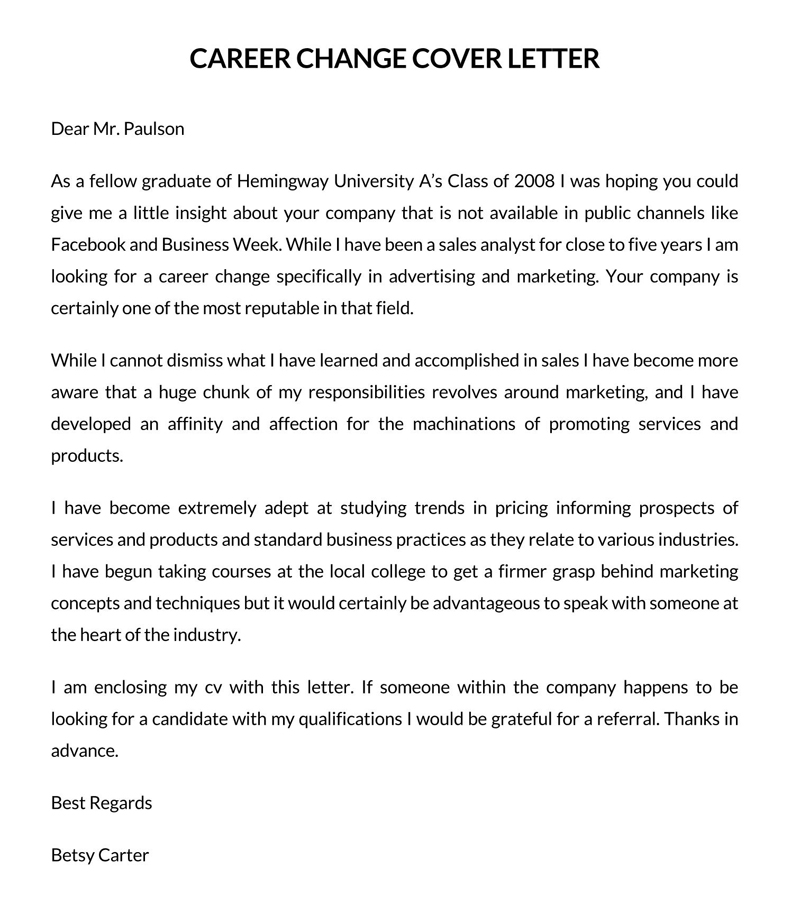 Great Professional Career Change to Advertising Cover Letter Sample 02 for Word Format