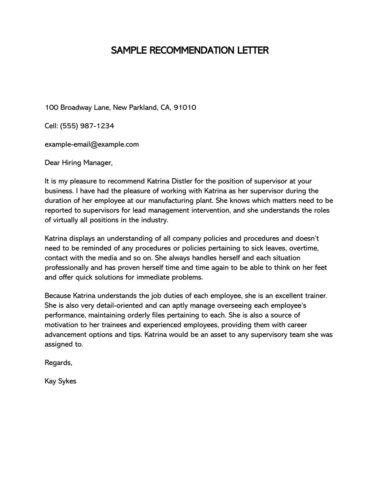 Recommendation Letter From Supervisor (14 Best Examples)