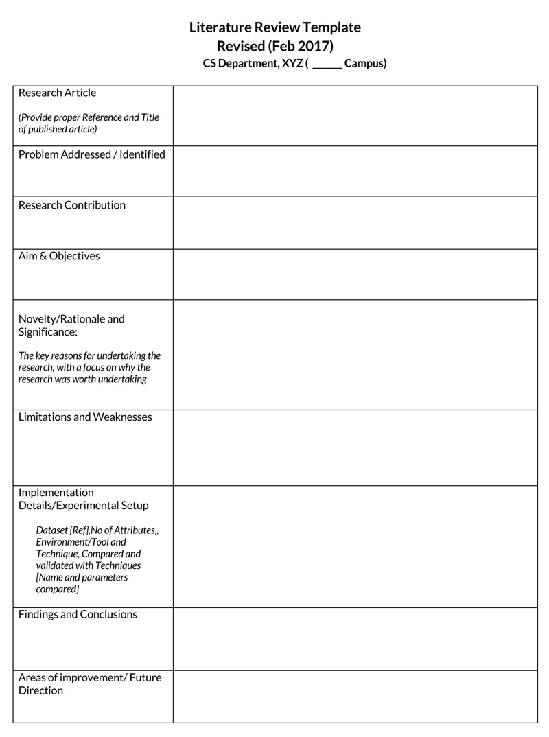 literature review worksheet example