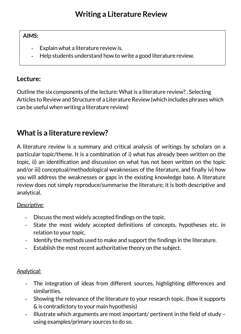 a good literature review includes