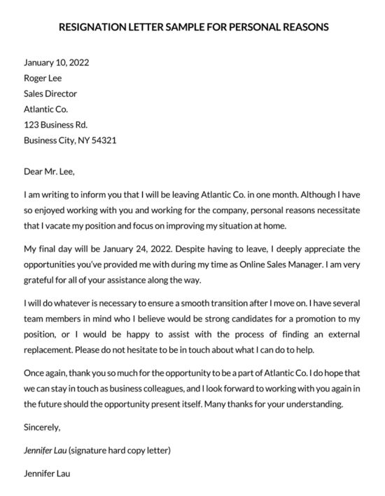 Resignation Letter for Personal Reasons (14 Best Examples)